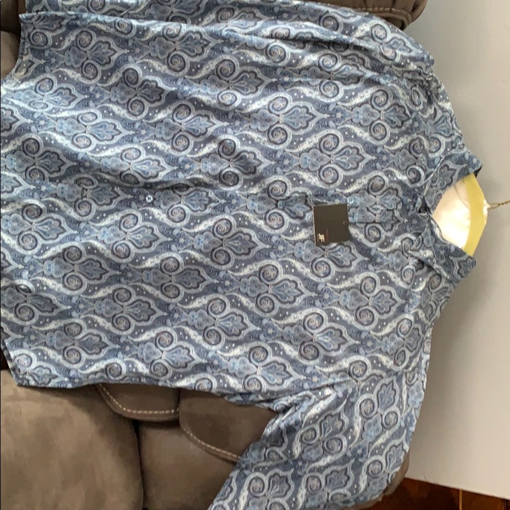 Navy paisley dress shirt.